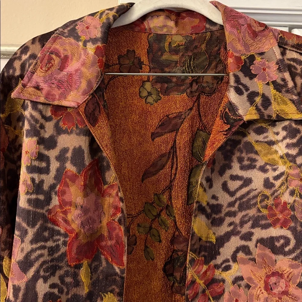 Vintage 90s Floral and cheeta print brocade swing jacket.
